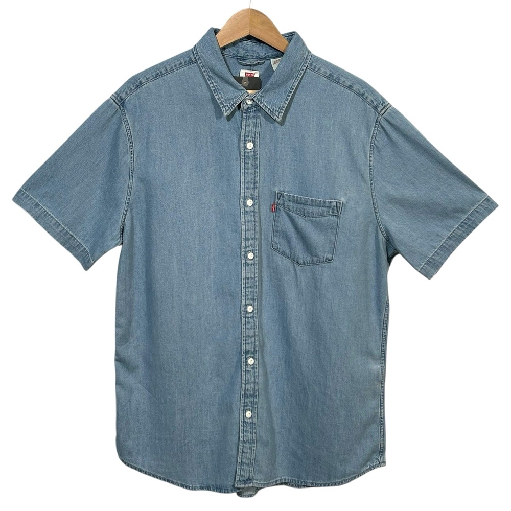 Levi's Men's Button-Up Cotton Shirt Size L Blue Classic Fit Casual Short Sleeve
